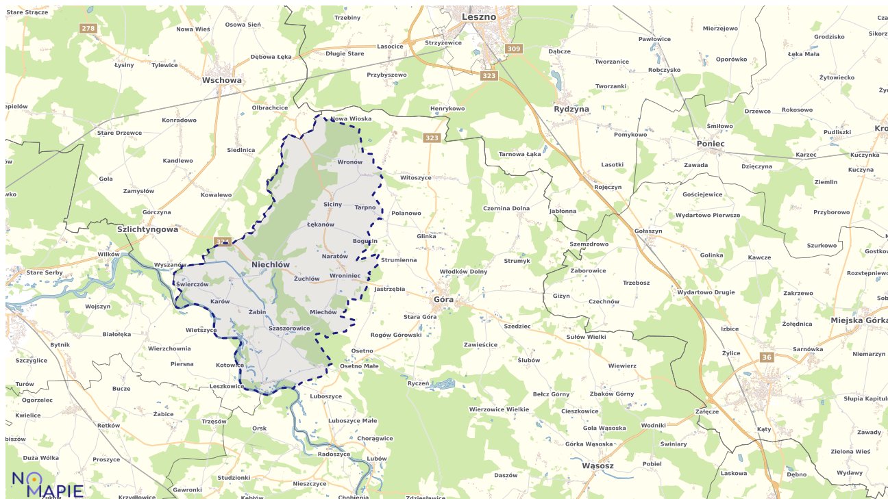 Mapa obszarów ochrony przyrody Niechlowa
