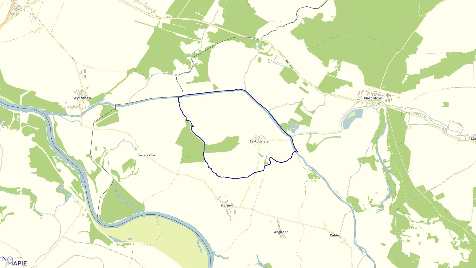 Mapa obrębu Bartodzieje w gminie Niechlów