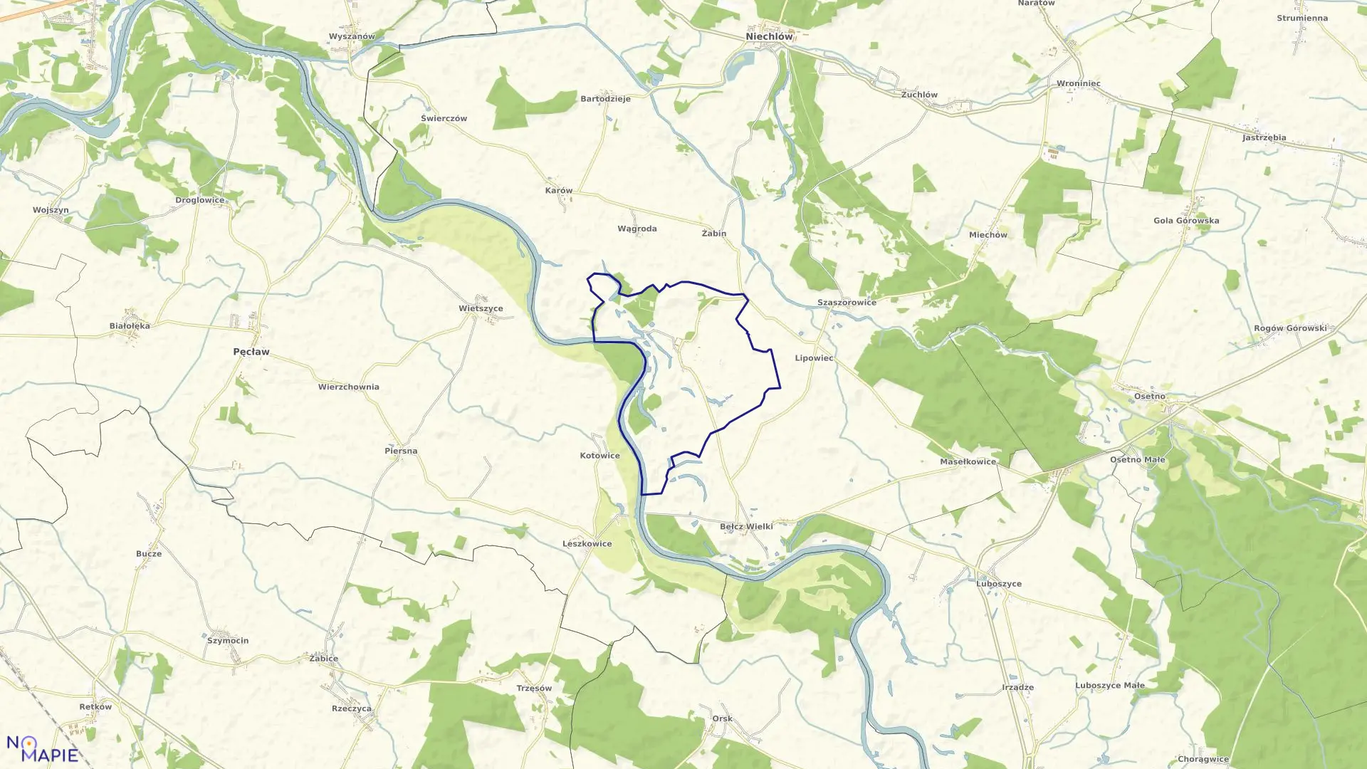 Mapa obrębu Głobice w gminie Niechlów