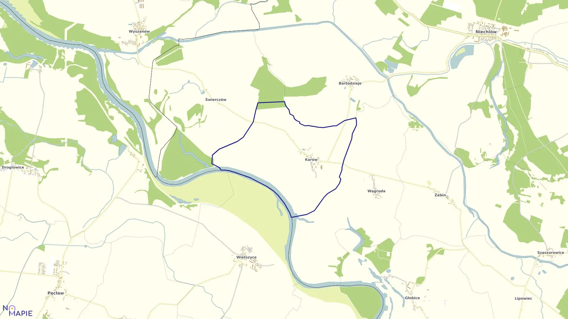Mapa obrębu Karów w gminie Niechlów