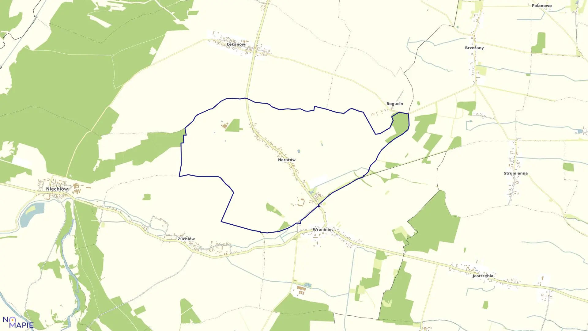 Mapa obrębu Naratów w gminie Niechlów
